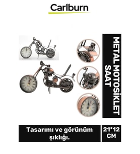 Özel Üretim Vintage Nostaljik Şık Dekoratif Alarmlı Pilli Kaliteli Metal Masa Motosiklet Saat