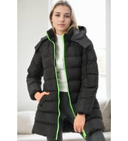 Dewberry Kadın %100 Polyester Kaban Siyah-Yeşil Z9770 Günlük Dış Giyim, Katmanlı Kombin, Şehir ve Ofis Stili
