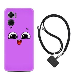 Xiaomi Redmi Note 11E Kılıf Silikon Boyun Askılı İpli Desenli Silikon Purple Sweety 1717