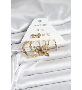 Pirinç Gold Renk 6 Çift Kadın Küpe Seti - TJ-BKP11325