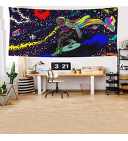 Retro Uzay Astronot Plak Desen Leke Tutmaz Kadife Dokulu Kumaş Duvar Örtüsü Duvar Halısı Tapestry (Çok Renkli)