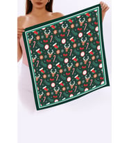 Yeni Sezon Yılbaşı Desenli Bandana Fular Yeni Yıl Hediyesi Şal Estascarf 70x70 Cm (Yeşil)