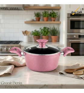 ARZU ÇELİK 18 Cm Granit Derin Tencere Cam Kapak - Mürdüm