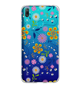 Huawei Y7 2019 Uyumlu Kapak Flowers Tasarımlı Şeffaf Silikon Kılıf