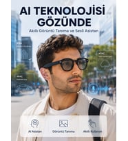 Mey İthalat® Siyah 3 Lensli Akıllı Kamera Gözlüğü Bluetooth Görüşme Müzik Kontrolü AI Sesli Asistan ve Görüntü Tanıma