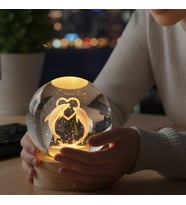 Yunus Balığı Model Ahşap Altlıklı USB LED Kristal Cam Küre Gece Lambası  Dekoratif & Hediye (Karışık)