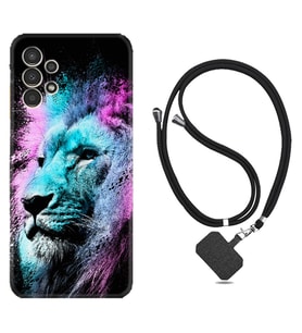 Samsung Galaxy M14 Kılıf Silikon Boyun Askılı İpli Desenli Silikon Pink Blue Leon 1603