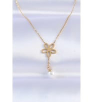pilelistore 316L Çelik Zincir Gold Renk İnci Detay Çiçek Kolye - TJ-BKO8730