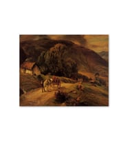 Ahşap Tablo Kulübe Ağaçlar Dağlar Ve At Arabası (25x35 Cm Boyut)