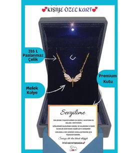 14 Şubat Sevgililer Günü Hediyesi "Sevgiliye" Anlamlı Not Işıklı Premium Kutuda  Melek Gold Kolye