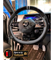 Renault Megane E-Tech Dikme Direksiyon Kılıfı Parlak Siyah Gri Detaylı Gri Çift Yüzük ve Dikiş 2022-2026