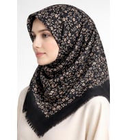 Emprime Koton Eşarp -  Siyah / Karamel-6290 (Antik Karamel)