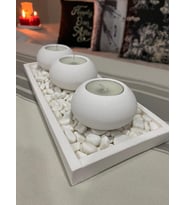 3'lü Beton Tabaklı Mumluk Set,dekoratif Mumluk,hediyelik Eşya,taşlar Ve Mumlar Dahildir.