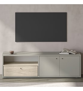 Pao Kapaklı Minimal TV Sehpası – 136 cm, Gri/Traverten (Gri-Bej)