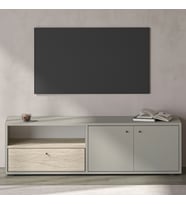 Pao Kapaklı Minimal TV Sehpası – 136 cm, Gri/Traverten (Gri-Bej)