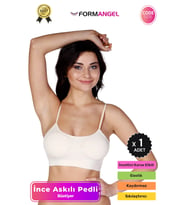 #Büstiyer Dikişsiz Seamless Kadın Esnek Yumuşak Kumaş İp İnce Askılı Pedli Spor Büstiyer - 1 Adet (Ten)