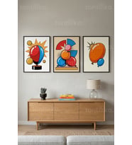 Renkli Pop Art Balon ve Soyut Tasarımlar 3’lü Ahşap Çerçeveli Tablo Seti