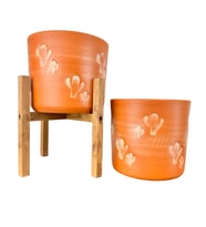 Bitki Tasarımı Ev Dekorasyon Aksesuar Kaktüs Desenli Toprak Saksı Saksılık Salon Çiçeklik İkili Set Ayaksız - 4 Ayaklı- 19 CM