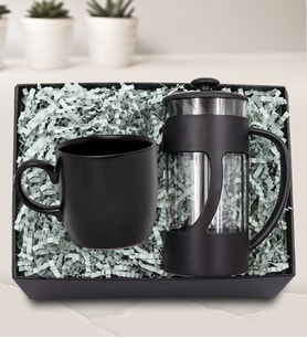 350ml Siyah Renk French Press & Siyah Mat Kupa Hediye Seti