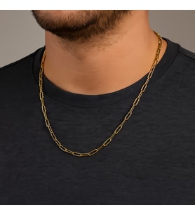Altın Renk Kalın Ataç Unisex Çelik Kolye - 3363
