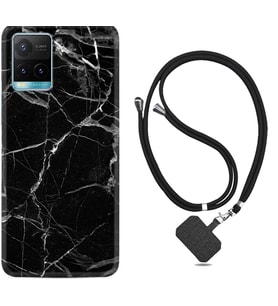Vivo Y11S Y21S Y20 Y20S Y70 Kılıf Boyun Askılı Silikon Fragile Black Mermer 1378