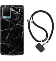 Vivo Y11S Y21S Y20 Y20S Y70 Kılıf Boyun Askılı Silikon Fragile Black Mermer 1378