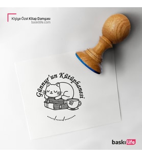 Kedi Kahve Kişiye Özel Kitap Damgası Kitap Mührü Kaşe Kitap Mühür Özel Damga 490