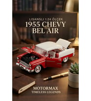 Motormax 1:24 1955 Chevy Bel Air Diecast Metal Model Araba Kırmızı Beyaz