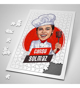 Mükemmel Aşçı Kadın Karikatürlü 240 Parça Kişiye Özel Puzzle