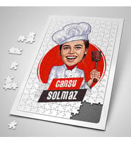Mükemmel Aşçı Kadın Karikatürlü 240 Parça Kişiye Özel Puzzle