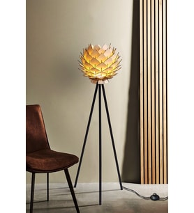 Lotus Metal Ayaklı Yerpuar Anahtarlı Ahşap Modern Tripod Üç Ayaklı Lambader Aydınlatma