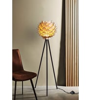 Lotus Metal Ayaklı Yerpuar Anahtarlı Ahşap Modern Tripod Üç Ayaklı Lambader Aydınlatma