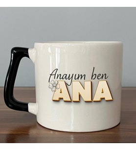 Anayım Ben Ana Baskılı Siyah Kulplu D Kupa