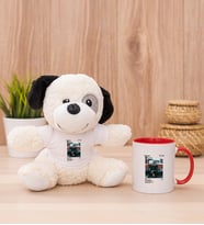 Kişiye Özel İnstagram Tasarım Fotoğraflı Peluş Köpek ve Kırmızı Kupa