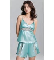 Giyim Aqua Saten Babydoll Şort Takımı Zarif Kadın Gece Giyim