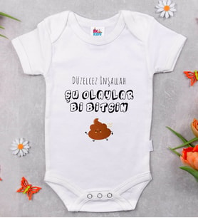 BK Kids Düzelcez İnşallah Tasarımlı Beyaz Bebek Body Zıbın-1