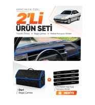e-biz FIAT TEMPRA (1992-1997) DİJİTAL KONSOL Uyumlu Torpido Örtüsü + Deri Çanta - Siyah-Mavi - FI018