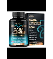 NUTRAHARMONY  GABA L-Theanine 900 mg - Made in USA - Magnesium  Vitamin B6 - Calm, Sleep, Relaxation & Mood Support - Gamma AminoButyric Acid, L-Theanine - Non-Habit Forming, Vegan - 120 Capsul (Renksiz)