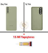 Samsung S21 Fe Yeşil Arka Pil Kapağı Batarya Kapağı Lazer Kesim + B-7000 Yapıştırıcı