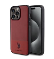 Apple iPhone 15 Pro Max Uyumlu Kılıf U.S. Polo Assn. Orjinal Lisanslı Suni Deri Arka Yüzey Baskı Logolu Örgü Desenli Kapak (Kırmızı)