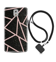 Samsung Note 3 4 5 8 9 20 Ultra 10 Lite Kılıf Boyun Askılı Silikon Pembe Şeritli Mermer 1312