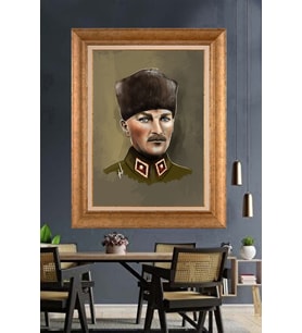 Altın Varaklı Çerçeveli Paspartulu Atatürk Tablo DC1557 (Gold)