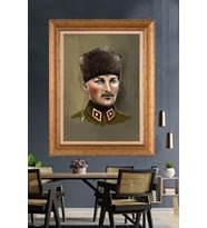 Altın Varaklı Çerçeveli Paspartulu Atatürk Tablo DC1557 (Gold)
