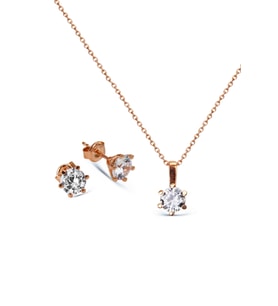 925 Ayar Gümüş Rose Tek Taş Set - S014902