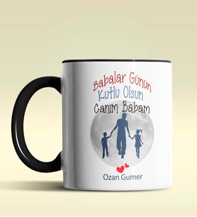 Kişiye Özel Babalar Günün Kutlu Olsun 12 Tema Siyah Kupa Bardak (Siyah)