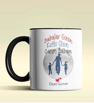 Kişiye Özel Babalar Günün Kutlu Olsun 12 Tema Siyah Kupa Bardak (Siyah)