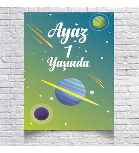 Uzay ve Gezegenler Temalı Doğum Günü Afişi