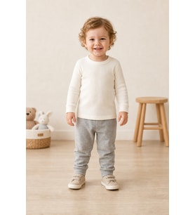Unisex Fitilli Uzun Kollu Bisiklet Yaka Bady 1-3 Yaş - KREM / 1 YAŞ