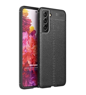 Microsonic Samsung Galaxy S22 Plus Kılıf Deri Dokulu Silikon Siyah