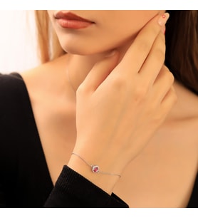 925 Ayar Gümüş Ruby Taşlı Oval Bileklik